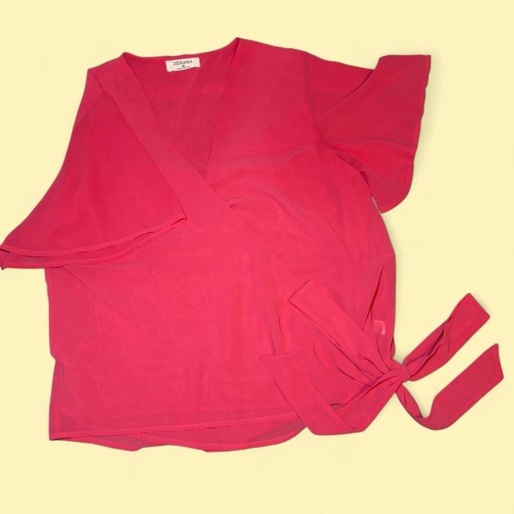 Zenana Outfitters Pink V-Neck Blouse